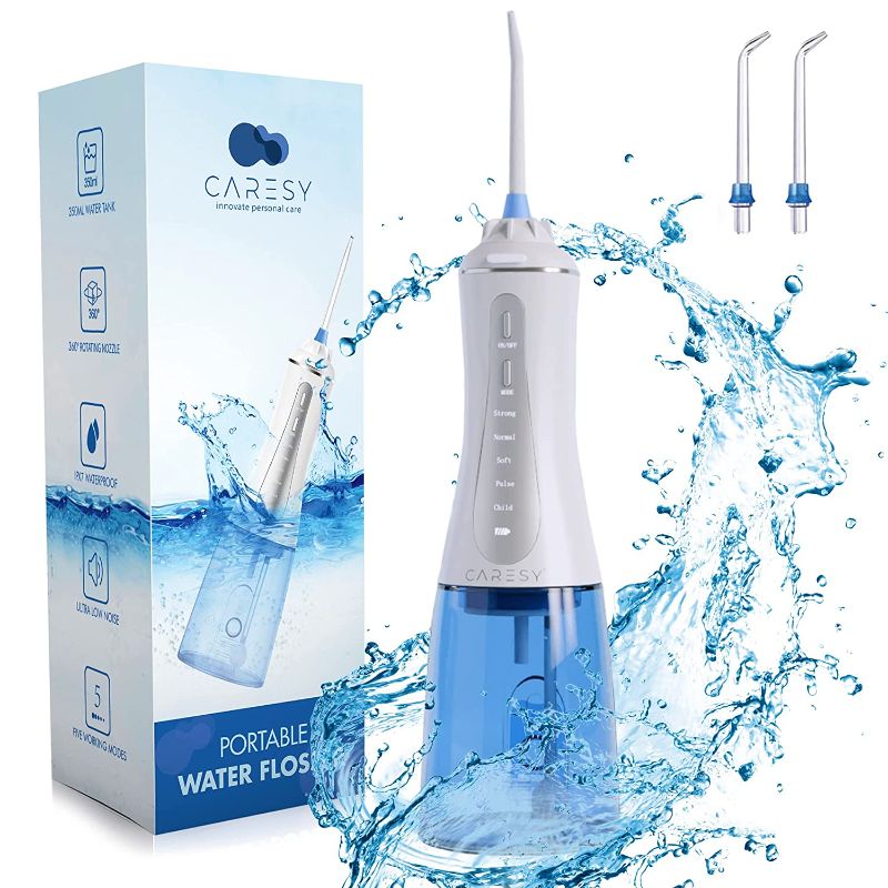 Photo 1 of Cordless Water Flosser for Teeth - Caresy Smart Pressure Oral Irrigator for Braces with 350ml Large Water Tank, 5 Modes Inc Child Cleaning Mode, IPX7 Waterproof, Rechargeable and Travel Water Pick.
