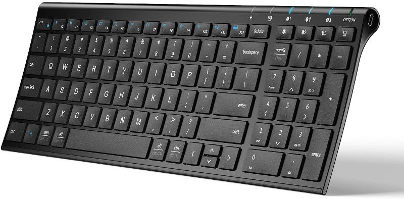 Photo 1 of iClever BK10 Bluetooth Keyboard, Keyboard Rechargeable Bluetooth 5.1 with Number Pad Ergonomic Design Full Size Stable Connection Keyboard for iPad, iPhone, Mac, iOS, Android, Windows
