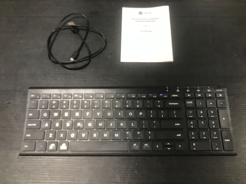 Photo 2 of iClever BK10 Bluetooth Keyboard, Keyboard Rechargeable Bluetooth 5.1 with Number Pad Ergonomic Design Full Size Stable Connection Keyboard for iPad, iPhone, Mac, iOS, Android, Windows
