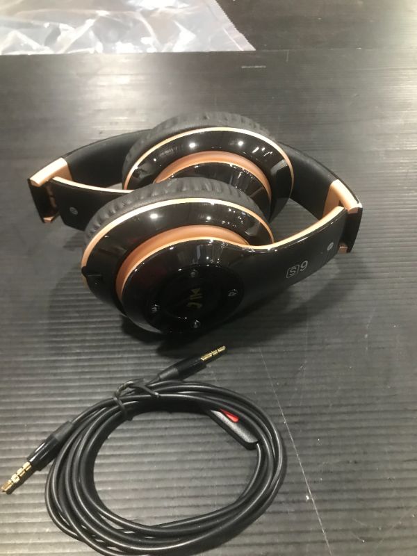 Photo 1 of 6S Wireless Bluetooth Headphones Over Ear, Hi-Fi Stereo Foldable Wireless Stereo Headsets Earbuds with Built-in Mic, Volume Control, FM for Phone/PC (Black & Gold)
