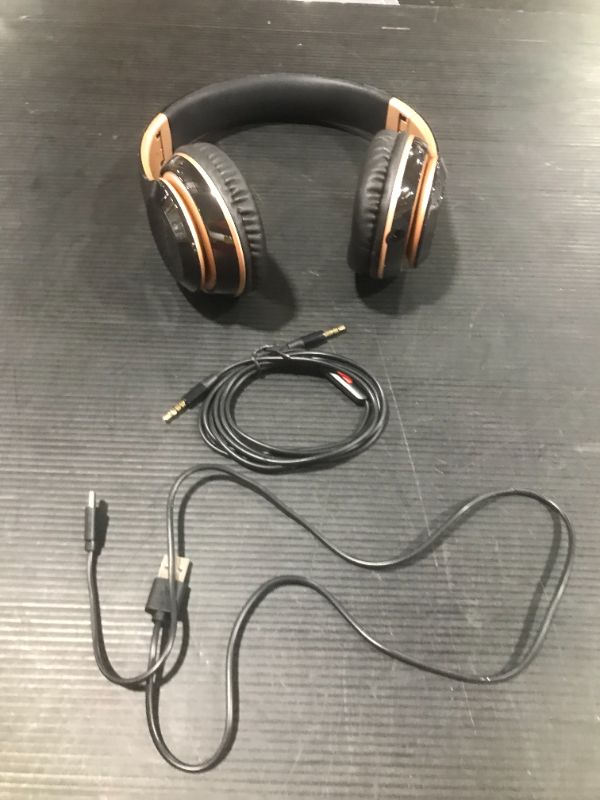 Photo 1 of 6S Wireless Bluetooth Headphones Over Ear, Hi-Fi Stereo Foldable Wireless Stereo Headsets Earbuds with Built-in Mic, Volume Control, FM for Phone/PC (Black & Gold)
