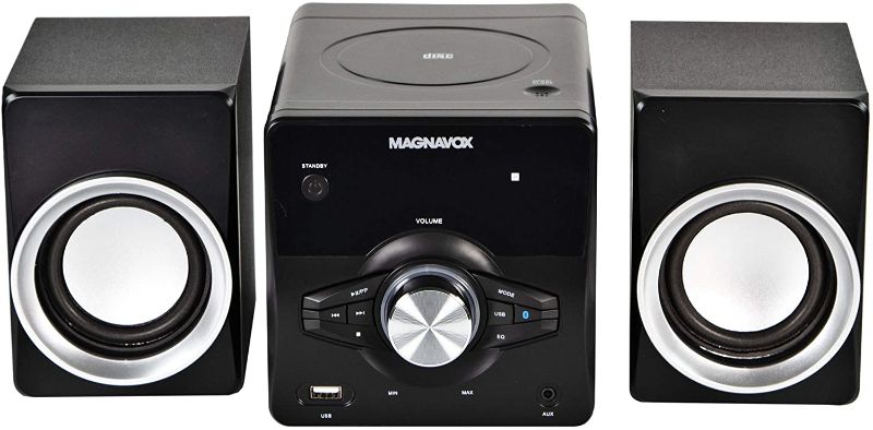 Photo 1 of Magnavox MM442 3-Piece Top Loading CD Shelf System with Digital PLL FM Stereo Radio, Bluetooth Wireless Technology, and Remote Control in Black | Blue Lights | LED Display | AUX Port Compatible |
