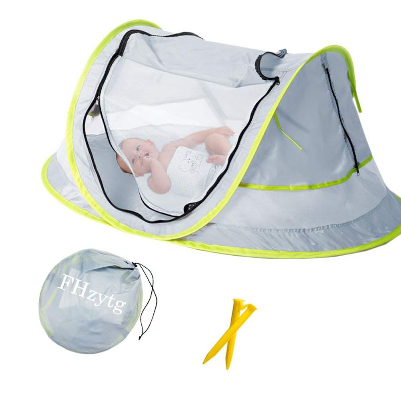 Photo 1 of Large Baby Beach Tent, Portable Baby Travel Tent UPF 50+ Infant Sun Shelters Pop Up Folding Travel Bed Mosquito Net Sunshade with 2 Pegs
