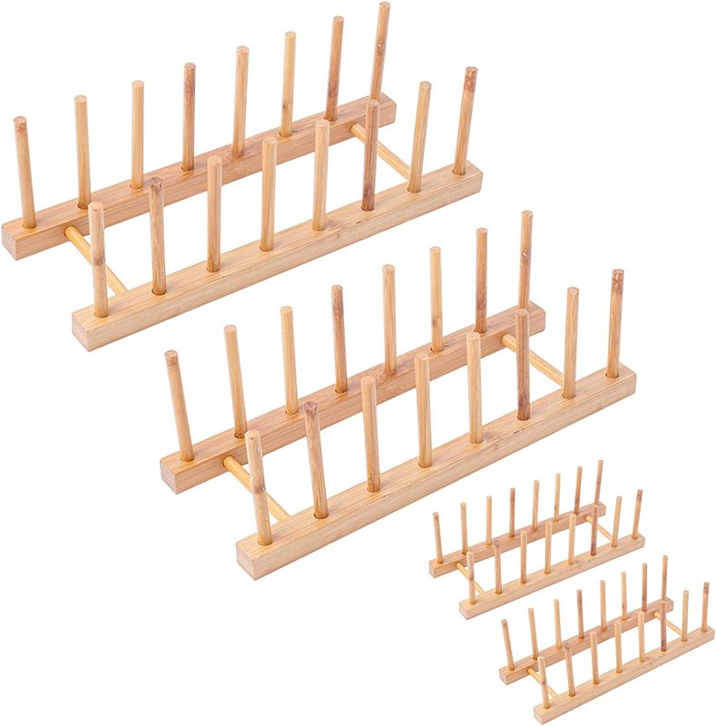 Photo 1 of 4Pack Bamboo Wooden Dish Rack, Plate Rack Stand Pot Lid Holder, Kitchen Cabinet Organizer for Cup, Cutting Board, Bowl, Drying Rack and More
