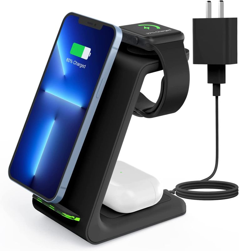 Photo 1 of Wireless Charging Stand, GEEKERA 3 in 1 Wireless Charger Dock Station for Apple Watch 7 6 SE 5 4 3 2, Airpods 2/Pro, iPhone 13Pro Max/13 Pro/13/12/12PRO/11/11 Pro/X/Xr, Qi-Certified Phones
