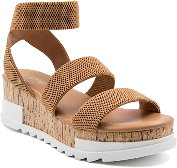 Photo 1 of Athlefit Women's Wedge Sandals Platform Sandals Cork Elastic Strap Sandals
size 10