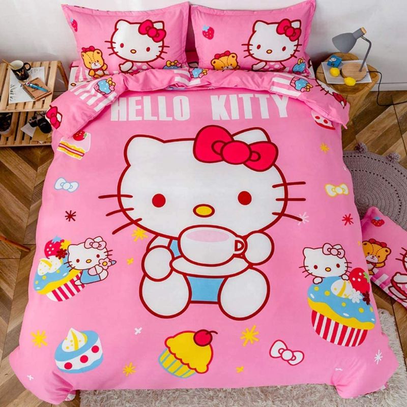 Photo 1 of Anjos Pink Hello Kitty Cakes Duvet Cover Set Bedding Set - Sanding Microfiber Polyester - Duvet Cover,Sheet,Pillow Cases (Twin68x86inch)
