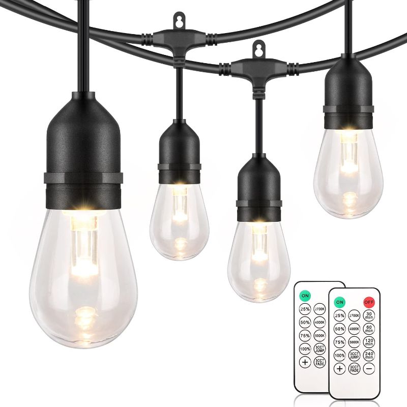 Photo 1 of 3 Color Outdoor LED Dimmable String Lights for Patio with Remote, Plug in 48FT Waterproof LED Edison Bulb String Light, Warm White Daylight White Shatterproof LED Light String for Cafe Bistro Pergola
