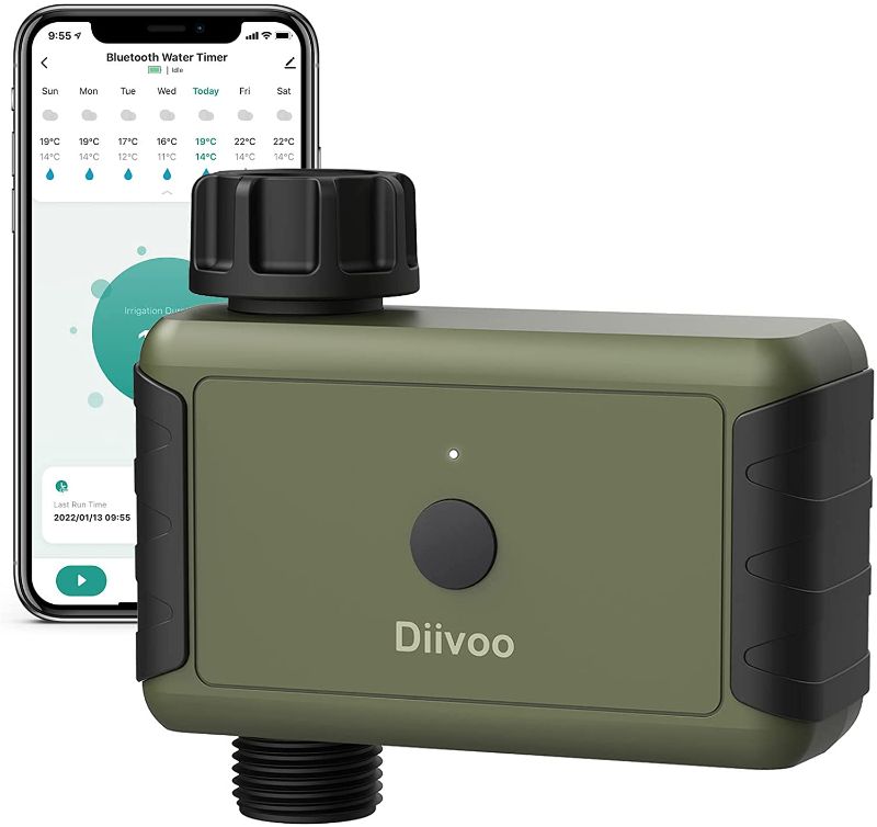 Photo 1 of Bluetooth Sprinkler Timer, Diivoo Smart Water Timer for Garden Hose, Up to 20 Separate Watering Schedules, Rain Delay and Manual Watering
