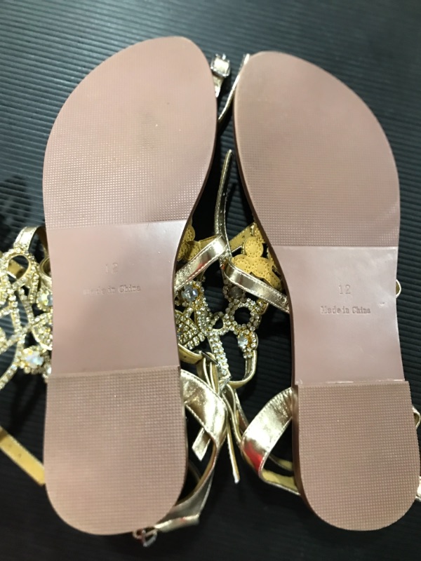 Photo 5 of Hinyyrin Women's Rhinestone Sandals Gold Silver Gladiator Sandals Summer Flat Dress Sandals size 12
