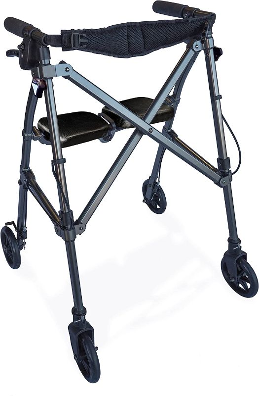 Photo 1 of Able Life Space Saver Rollator, Lightweight Folding Mobility Rolling Walker for Seniors and Adults, 6-inch Wheels, Locking Brakes, and Padded Seat with Backrest, Black Walnut
