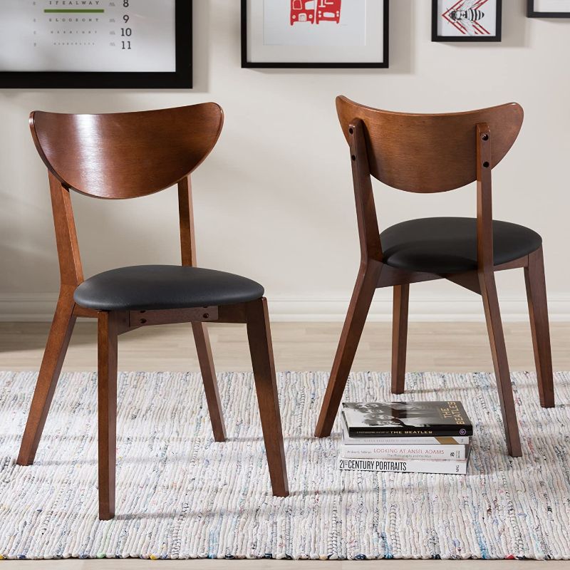 Photo 1 of Baxton Studio Desta Mid-Century Walnut Brown Dining Chair (Set of 2), Black/Walnut Brown
