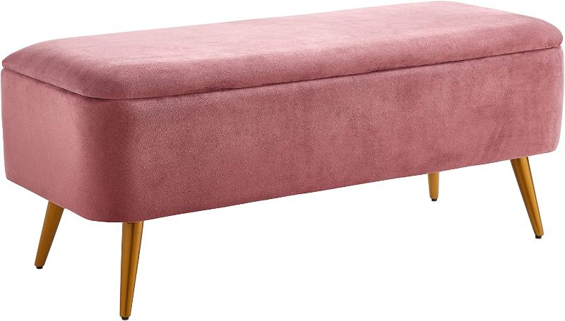 Photo 1 of Ball & Cast Upholstered Velvet Storage Bench 44"W x 16"D x 18"H Rose,Golden Powder Coating Legs Set of 1
