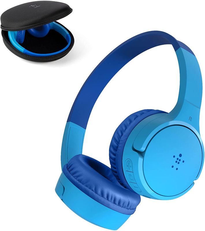 Photo 1 of Belkin SOUNDFORM Mini Kids Wireless Headphones with Built in Mic, 30 Hours Playtime, Bluetooth 5.0 or Wired Connection, On Ear Headsets for Travel, School - Compatible with iPads, Galaxy, Tablet–Blue
