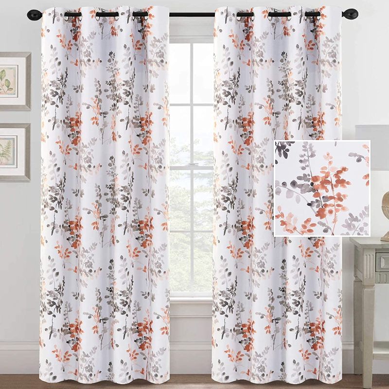 Photo 1 of  Blackout Curtains for Living Room Darkening Thermal Insulated Panels 84 Inch Long Light Blocking Grommet Curtains/Drapes, Grey and Coral Vintage Classical Floral Printing, 2 Panels
