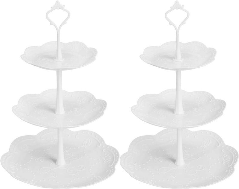 Photo 1 of Coitak Plastic Cupcake Stands, 3 Tier Cupcake Stand, Dessert Tower Tray for Tea Party, Baby Shower and Wedding (2 Pack)
