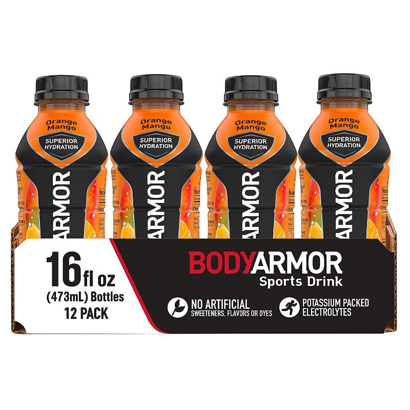 Photo 1 of BODYARMOR Sports Drink Sports Beverage, Orange Mango, Natural Flavors With Vitamins, Potassium-Packed Electrolytes, No Preservatives, Perfect For Athletes, 16 Fl Oz (Pack of 12) expired 06/ 22
