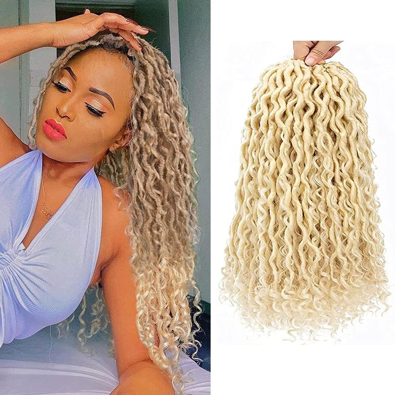 Photo 1 of 6 Packs Curly Faux Locs Crochet Hair 18 Inch Goddess Locs Crochet Hair Hippie Locs Synthetic Braids Hair Extensions (18Inch, 6Packs, 613#)
