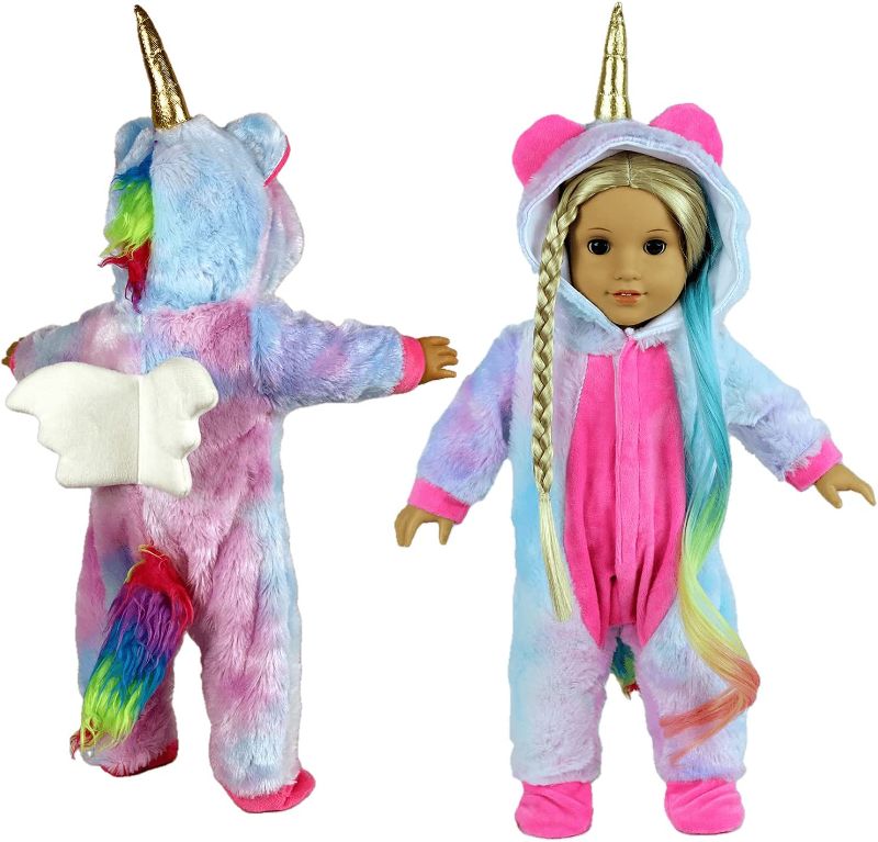 Photo 1 of Fairy Wings Cute 18 inch Doll Clothes and Accessories Unicorn Doll Costume Onesie Pajamas Suitable for 18 inch American Girl Doll (Purple Color)
