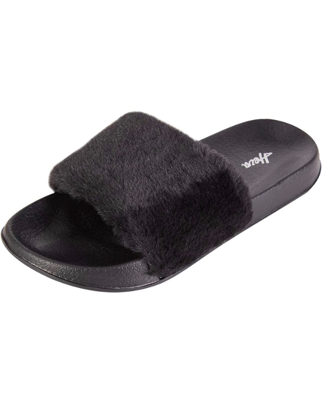 Photo 1 of FUNKYMONKEY Women's Slides Faux Fur Cute Fuzzy Slippers Comfort Flat Sandals size 5-6