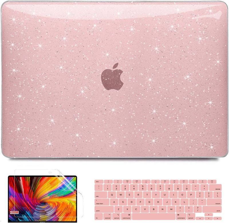 Photo 1 of B BELK Compatible with MacBook Pro 14 inch Case 2022 2021 Release A2442 with M1 Pro/Max Chip, Plastic Hard Shell Case + Keyboard Cover + Screen Protector for Mac Pro 14'' with Touch ID, Sparkly Pink **factory sealed**
