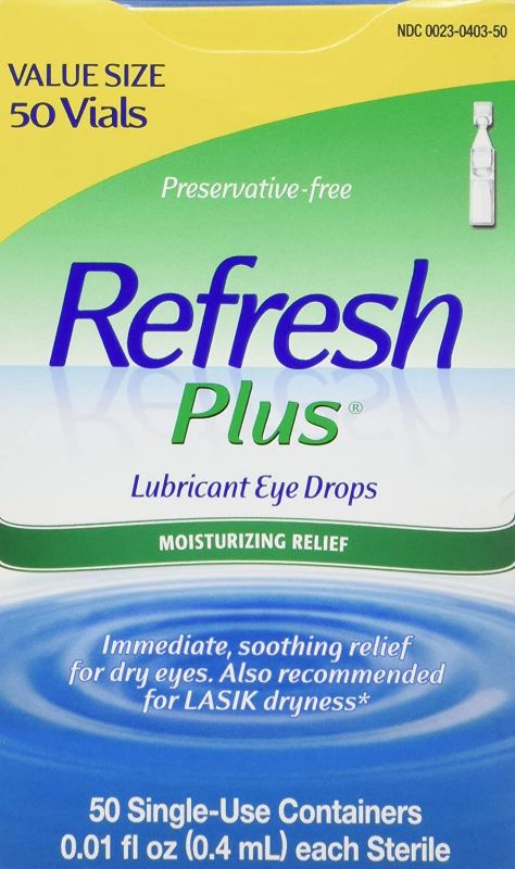 Photo 1 of Allergan Refresh Plus Eye Drops, Lubricant, Sensitive, 50 ct.
