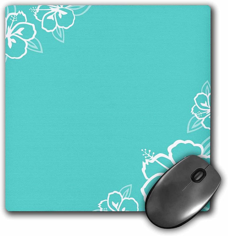 Photo 1 of 3dRose LLC 8 X 8 X 0.25 Inches Mouse Pad, Aqua Blue with White Hibiscus Flowers **factory sealed **