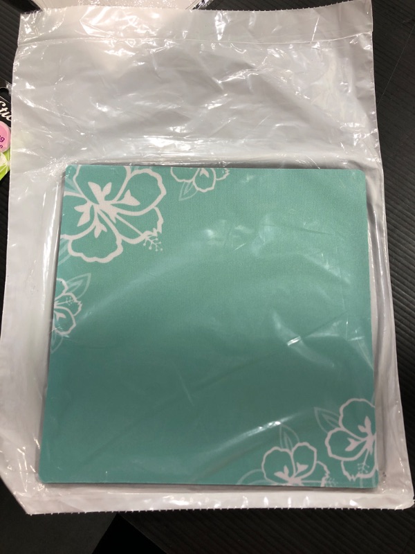 Photo 2 of 3dRose LLC 8 X 8 X 0.25 Inches Mouse Pad, Aqua Blue with White Hibiscus Flowers **factory sealed **