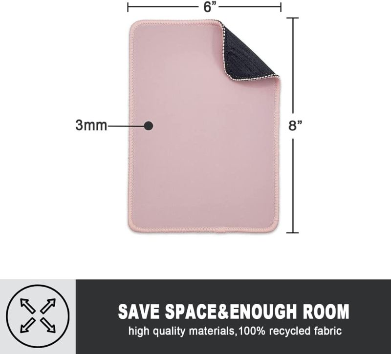 Photo 1 of 2 Pack Mini Pink Mouse Pad, Small Computer Mousepad for Laptop Cute, Office Travel Portable Wireless Mouse Mat, Spill-Resistant Surface, Easy Gliding,  Stitched Edge, Anti-Slip Rubber Base (01Pink)
