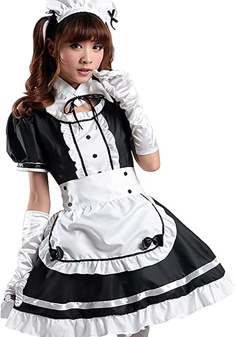 Photo 1 of Jieaissna Classic Lolita Costume Japanese Maid Dress 6 Piece, Black and White Lolita Princess Dress with Gloves and Socks