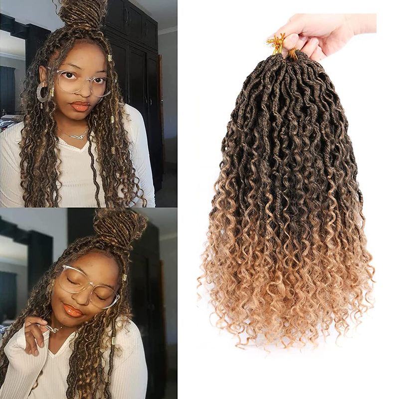 Photo 1 of 6 Packs Curly Faux Locs Crochet Hair 18 Inch Goddess Locs Crochet Hair Hippie Locs Crochet Braids Hair for Black Women Synthetic Braids Hair Extensions (18Inch, 6Packs, T27)