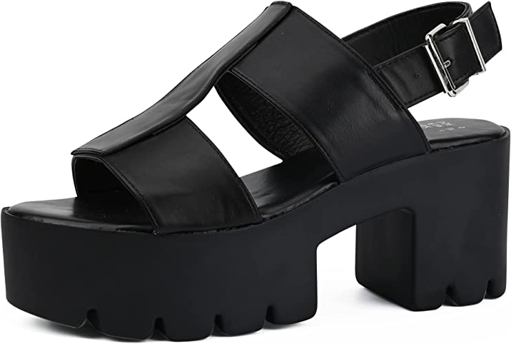 Photo 1 of Women's Chunky Platform Sandals in Open Toe Crocodile Pattern Buckle Ankle Strap Block Heel