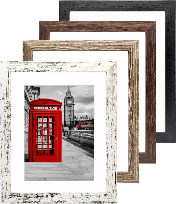 Photo 1 of 6x8 Picture Frame Set of 4?Displays 6x8 With Mat and 5x7 Without Mat?Tempered Glass and Wood Table Top Display Picture Wall Gallery Photo Frames