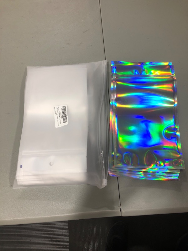 Photo 2 of 100 Pieces 5 X 7 Inch Holographic Bags - Smell Proof Bags Packaging Storage Bags for Small Business, Food Storage, Lip Gloss, Jewelry, Sample