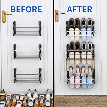 Photo 1 of  Door Shoe Rack, DUSASA 3-Pack Shoe Rack Organizer Over the Door Hanging Stainless Steel Shoe Shelf with Hooks for Closet, Entryway-No Drilling
