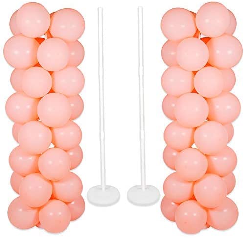 Photo 1 of 2 Sets Thicken Adjustable Balloon Column Stand Kit Base and Pole Balloon Tower Decorations for Baby Shower Graduation Birthday Wedding Party, BALLONS NOT INCLUDED