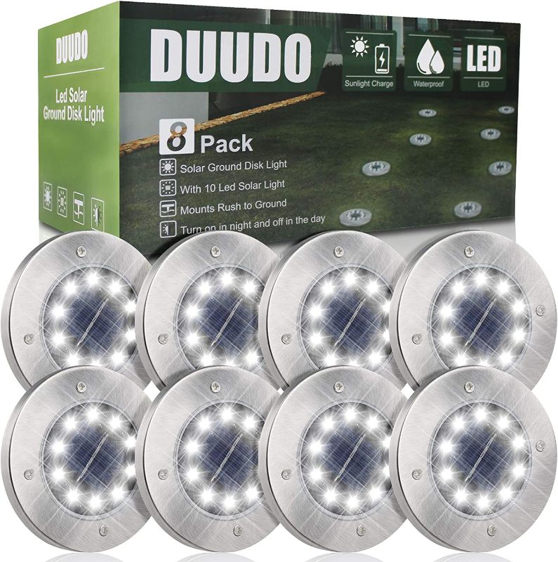 Photo 1 of DUUDO Solar Outdoor Lights 8 Packs, Solar Garden Lights 10 LED Waterproof Outdoor Lights Solar Pathway Lights Landscape Lights in-Ground Lights for Lawn, Yard, Driveway, Step and Walkway Cold White