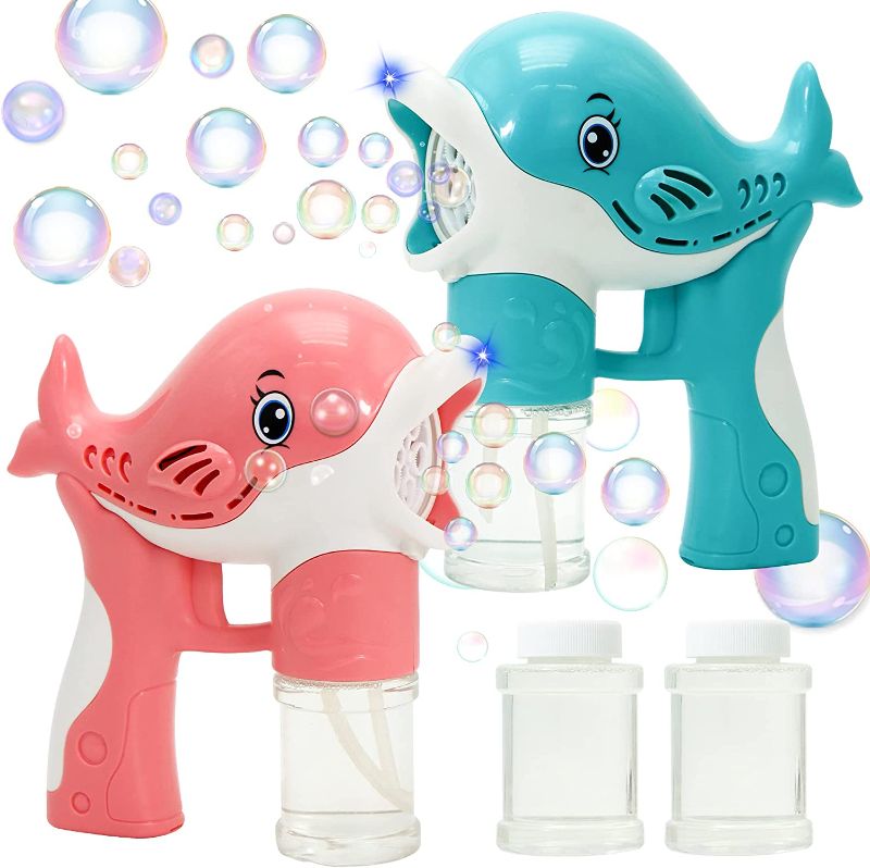 Photo 1 of JOYIN 2 Bubble Guns Kit Whale Automatic Bubble Maker Blower Machine with 2 Bubble Solutions for Kids, Bubble Blower for Bubble Blaster Party Favors, Summer Toy, Birthday, Outdoor & Indoor Activity