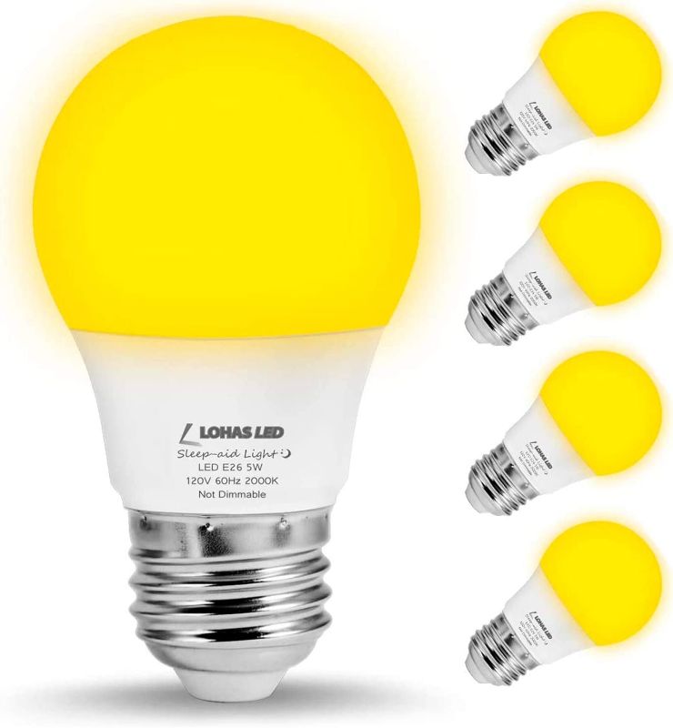 Photo 1 of LOHAS Bug Light Bulb Yellow LED Bulbs, Outdoor Porch Lights, Amber Bedroom Night Light Bulb A15 Bugs LED Bulbs, 40W Equivalent E26 Edison Bulb(5W), Warm LEDs Hallway Lighting Decorative Lamps(4 Pack)