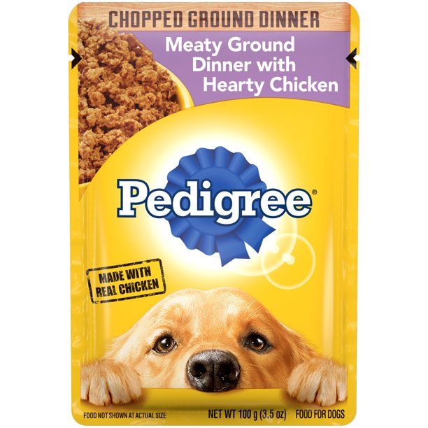 Photo 1 of PEDIGREE CHOPPED GROUND DINNER Wet Dog Food for Adult Dog With Hearty Chicken, (16) 3.5 oz Pouches, 16 Pack
Expiration Date: 05/09/2023