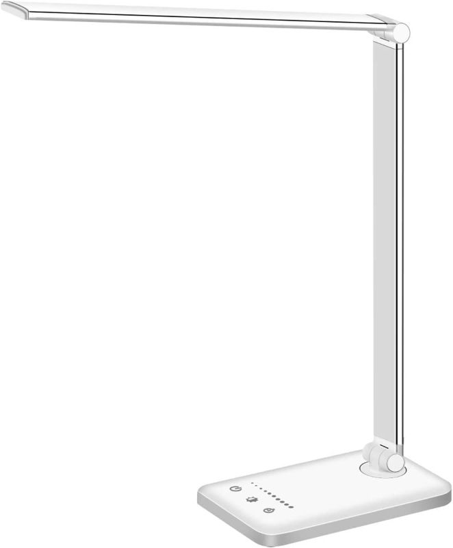 Photo 1 of White crown LED Desk Lamp, Eye-Caring Table Lamps, Natural Light Protects Eyes, 5 Modes, 10 Brightness Levels, Touch Control, Adjustable Table lamp with USB Charging Port, Auto Timer 30 / 60min, White