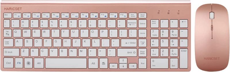 Photo 1 of Wireless Keyboard and Mouse Combo, Haricset Full-Sized Ultra-Compact 2.4G Stable Connection Keyboard with Number Keypad and Adjustable DPI Mouse for Windows, Mac OS Office Computer (Rose Gold)