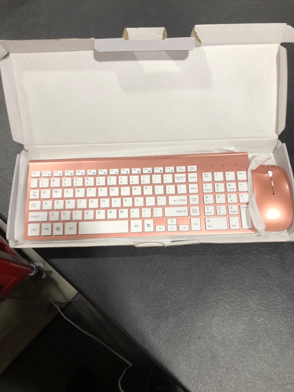 Photo 2 of Wireless Keyboard and Mouse Combo, Haricset Full-Sized Ultra-Compact 2.4G Stable Connection Keyboard with Number Keypad and Adjustable DPI Mouse for Windows, Mac OS Office Computer (Rose Gold)