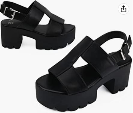 Photo 1 of Women's Chunky Platform Sandals in Open Toe Crocodile Pattern Buckle Ankle Strap Block Heel size 5
