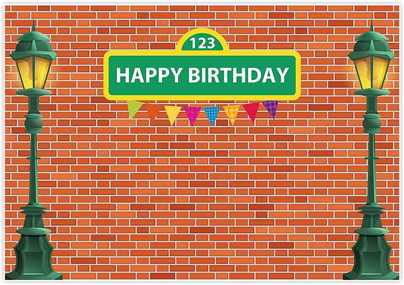 Photo 1 of Allenjoy 7'x5' Brick Wall Street Backdrop High Cartoon Photography Backdrops First 1st Girl Boy Birthday Party Background Party Decors Decorations Baby Shower Photo Shoot Booth

