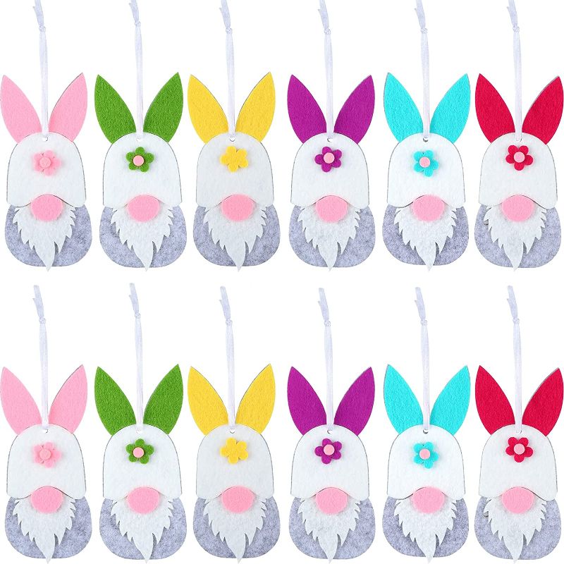 Photo 1 of 24 Pieces Easter Hanging Bunny Gnome Ornaments Gift Colorful Spring Hanging Plush Easter Felt Ornaments for Easter Home Decoration Holiday Decor for Wall Tree Front Yard Door Party Favor
