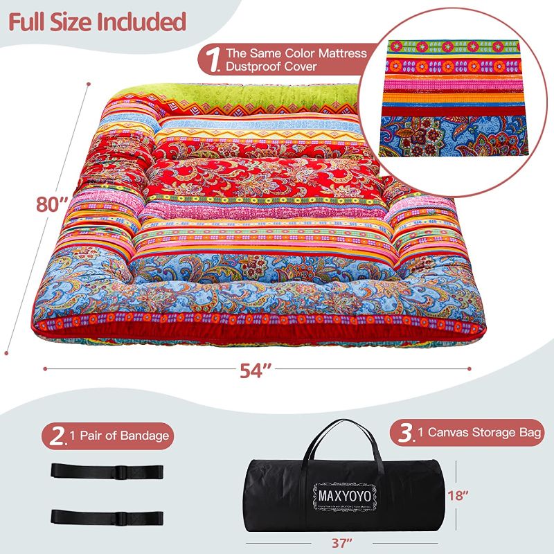 Photo 1 of Bohemian Retro Floor Mattress Vintage Floral Japanese Futon Mattress Roll Up Thicken Sleeping Bed Portable Camping Mattress Floor Lounger Couch Bed Mattress Pad, Full Size
