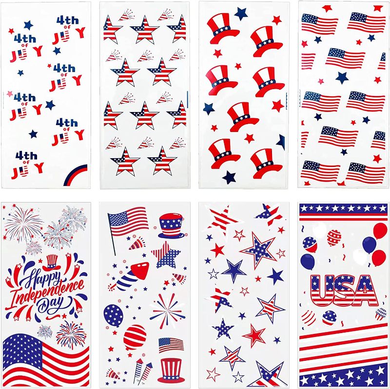 Photo 1 of 160 pcs Patriotic Cellophane Bags 4th of July Treat Bag Candy Goodie Bags with Ties for Independence Day Party Supplies, 8 Styles
