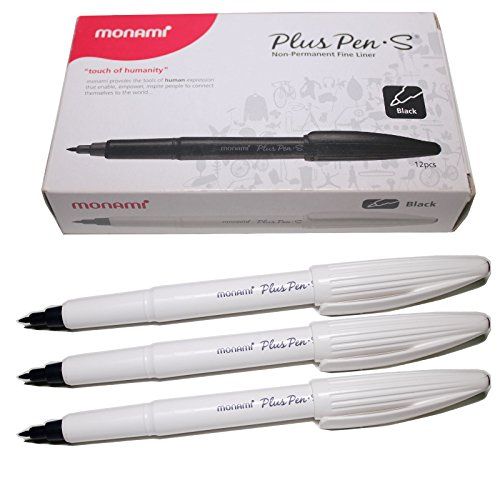 Photo 1 of Monami Plus Pen S Water-based Felt Tip, Fine Liner Pen - White Body - Black - Pack of 12 Pen
