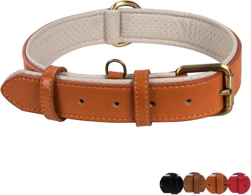 Photo 1 of Poohoo Genuine Leather Dog Collar Soft & Breathable Padded | Metal Hardware Rust-Proof | Heavy Duty | Dog Tag Ring | for Medium Large X-Large Dogs
